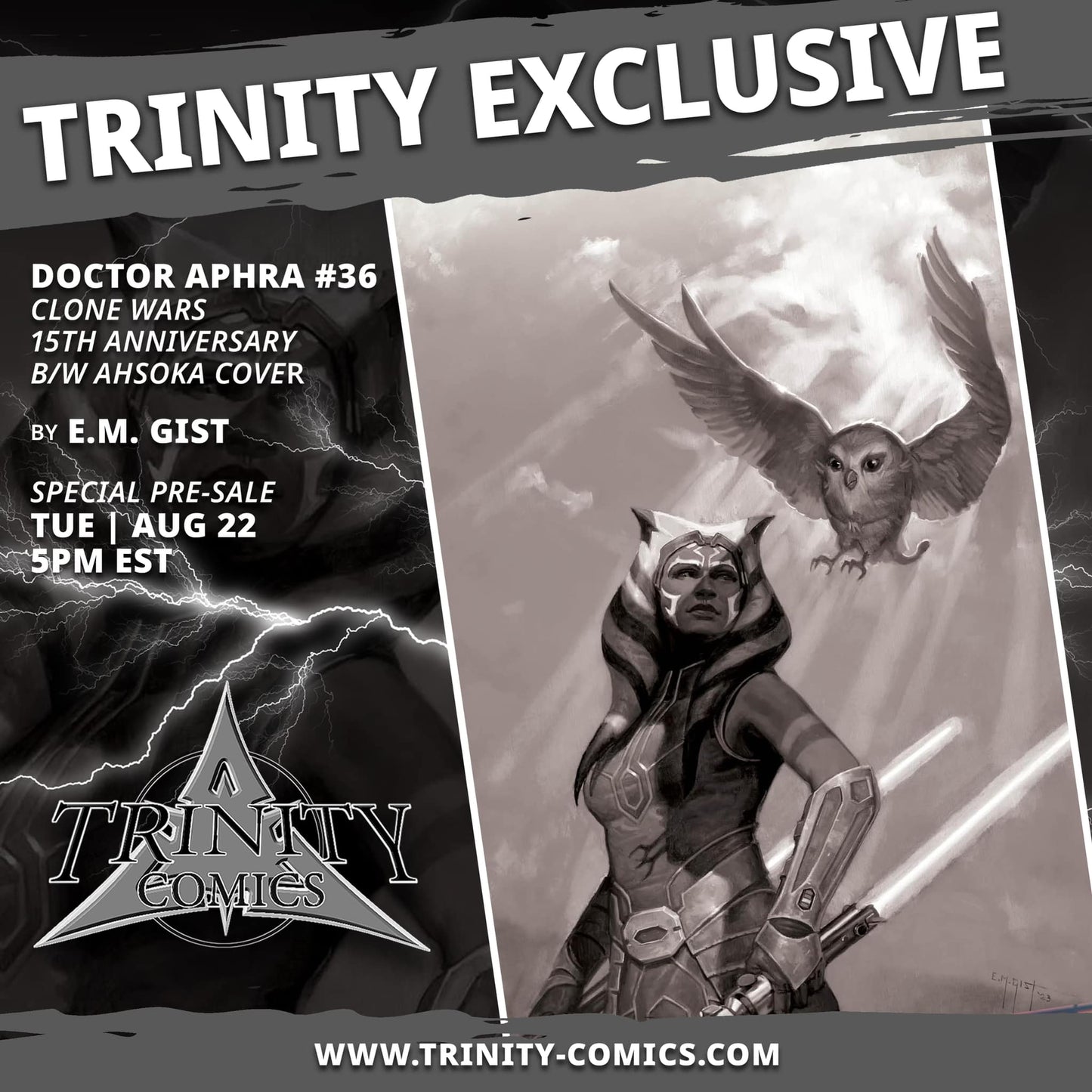 Doctor Aphra #36 Clone Wars 15th Anniversary TRINITY EXCLUSIVE B&W Virgin Variant by E.M Gist