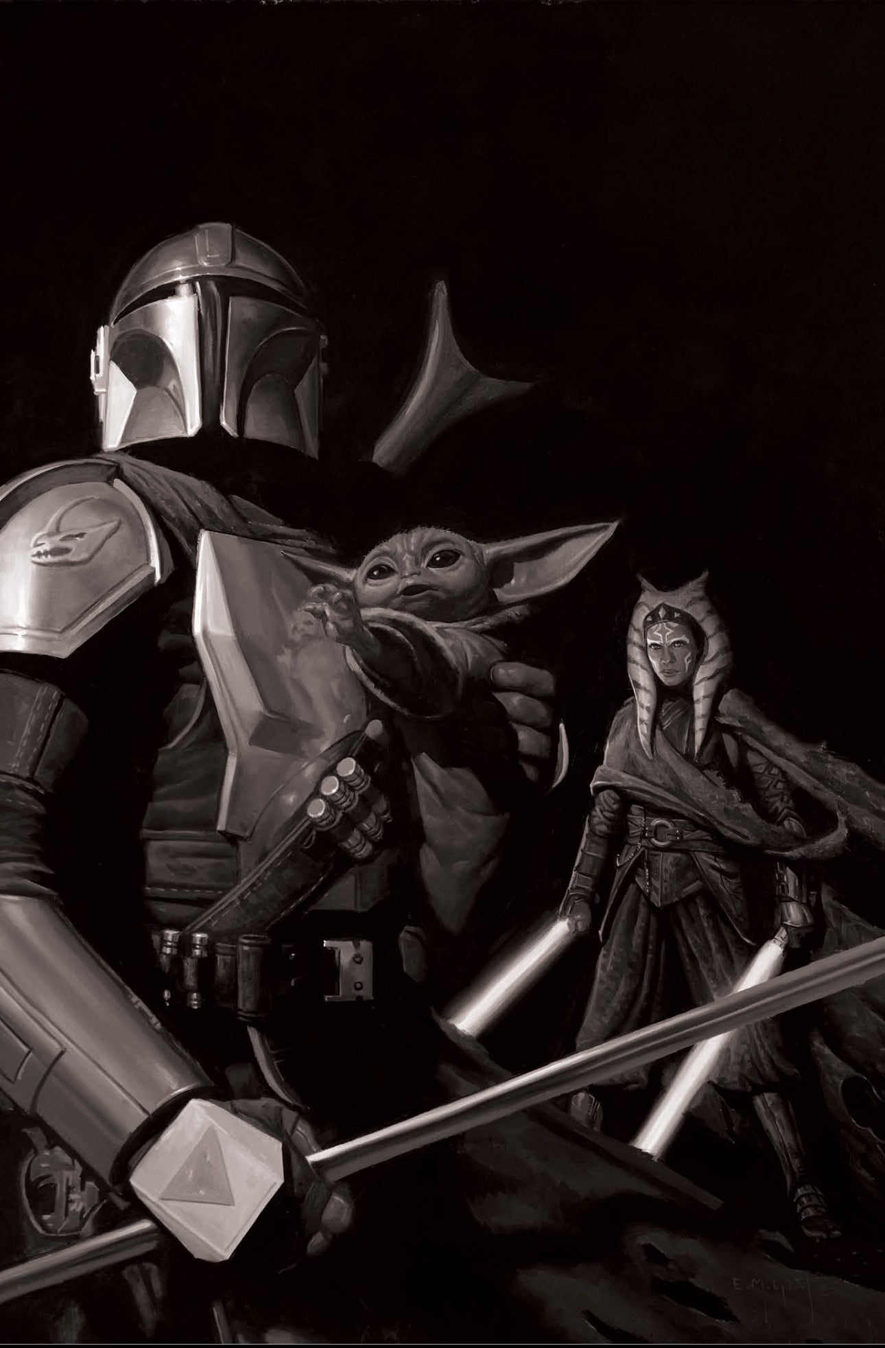 Mandalorian S2 #5 Ahsoka Trinity NYCC B&W Exclusive by E.M Gist w/ ROSARIO DAWSON SIGNING OPP