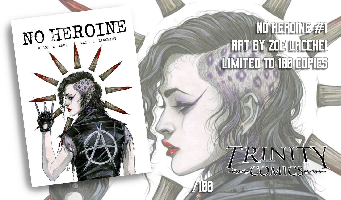 No Heroine #1 Trinity Comics Exclusive Cover by Zoe Lacchei